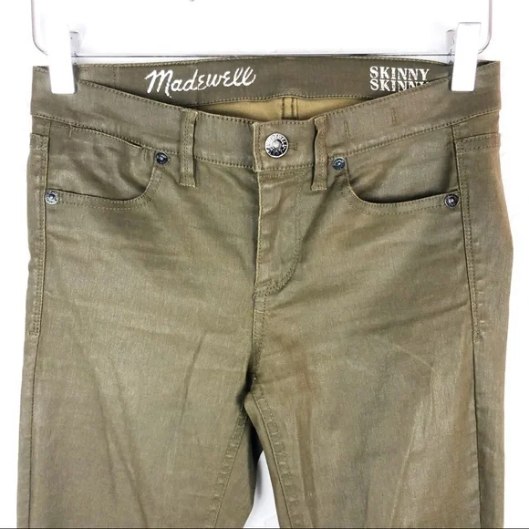 Madewell Wax Coated Dark Green Camo Skinny Jeans Mid Rise 24 - Picture 2 of 7
